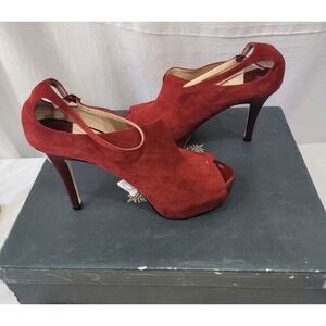 La Fenice Venezia Women's Heels Red Size 9.5 Peep Toe Ankle Strap Platform Suede